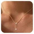 Elegante 18k vergulde messing ketting met sprankelende ronde en marquise zirkoon hangers - Verticale Dubbele Zirkoon Kwaststijl (x479) / Goud