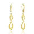 Elegant gold plated brass teardrop twist earrings with brushed and polished finish - Twisted Infinity Style / Gold