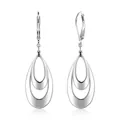 Polished silver teardrop dangle earrings with triple nested layers and leverback closures - Nested Teardrop Style / Silver