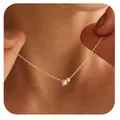 Collier élégant en laiton doré avec une perle blanche et un pendentif en zircon - Style Perle avec Zircon Simple (x480) / 14k / 1 Pièce/Lot / Or