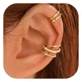 Close-up of a 5-piece gold-plated ear cuff set featuring zircon studs and twisted textures - Zirconia Layered Ear Cuff Style (e1417) / Set of 4 / Gold