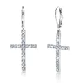 Macro shot of S925 sterling silver cross earrings with sparkling pavé zircon detail - Zirconia Cross Style / Silver