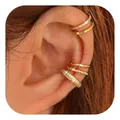 Close-up of gold-plated ear cuffs with white zircons and twisted rope design - Pave Texture Ear Cuff Style (e1418) / Set of 4 / Gold