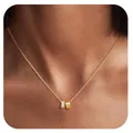Collier élégant plaqué or avec pendentifs doubles cercles entrelacés et zircon - Style Pavé à Double Anneau Entrelacé (x484) / 14k / 1 Pièce/Lot / Or