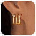 Three-layer gold brass stud earrings with square zircon and micro-pave crystals - Three-Layer Square Zirconia Design (e1404) / 14k / 1 Pair Pack / Gold