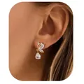 Close-up of gold butterfly stud earrings with sparkling teardrop crystals on model - Butterfly Design Water Drop Earrings (e1397) / 14k / 1 Pair Pack / Gold