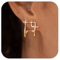 Macro shot of gold plated brass ear cuff featuring zircon studded stars and geometry - Four-Pointed Star Geometric Design (e1407) / 14k / 1 Pair Pack / Gold
