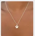 Elegante collar de plata con colgante de flor de cinco pétalos sobre piel mojada - Estilo Flor de Frangipani (x505) / 14k / Plateado
