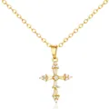 18K gold plated cross pendant necklace with zircon stones on a classic link chain - Pave Baguette Zirconia Cross Style (x497) / 1 Piece / Gold