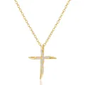 Gold plated brass cross necklace with sparkling zircon stones on a white background - Streamlined Intertwined Zirconia Cross Style (x498) / 1 Piece / Gold