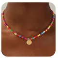 Colorful beaded necklace with gold letter D pendant for casual bohemian women jewelry - Letter D