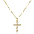 Gold plated brass necklace with a zircon-encrusted crown cross pendant on white background - Classic Pave Round Zirconia Cross Style (x499) / 1 Piece / Gold