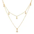 Detail of double-layer gold necklace featuring star charms and floral zircon pendant - Double Layered Star and Flower Pendant Style (x500) / 2 Pcs/Set / Gold