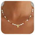 Bohemian style colorful beaded necklace with gold plated letter A pendant for women - Letter A