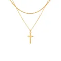 Close-up of double-layer gold plated necklace featuring a zircon crown cross pendant - Double Layered Water Wave Chain Cross Style (x502) / 2 Pcs/Set / Gold