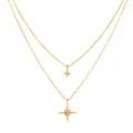 Close-up of gold plated layered necklace with sparkling zircon North Star pendants - Double Layered North Star Octagonal Style (x503) / 2 Pcs/Set / Gold