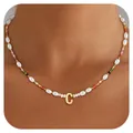 Bohemian pearl necklace with colorful beads and a gold letter C pendant for women - Letter C