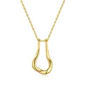 Close-up of gold plated brass necklace featuring a fluid liquid metal pendant on a fine chain - Modern Streamlined Liquid Metal Pendant Style (x504) / 1 Piece / Gold