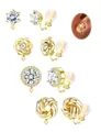 Detailliertes Set aus vier vergoldeten Messing-Ohrclips mit Kristallen und Silikonpads - Gold Stil 5 (e1433)