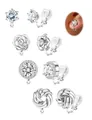 Detail von 4-teiligem silbernen C-Clip-Ohrring-Set mit Kristall- und Rosenmotiven - Silber Stil 5 (e1433)