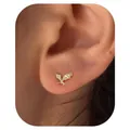 Gothic style gold plated dragon wing stud earring with detailed skeletal texture for women - Dragon Wing Shape (e1443) / 1 Piece / Gold