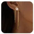Orecchini a nappa lunga in ottone placcato oro con perle e catene sottili pendenti - Stile Nappina Perla Artificiale a Forma di U (e1461) / Oro