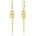 Dettaglio di orecchini lunghi a nappa in ottone dorato con elegante chiusura a monachella - Stile Nappina Geometrica Intrecciata Torta (e1465) / Oro