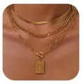 Detail of layered gold-plated necklaces with cross pendant and toggle clasp on model - Four Layer Stacked Cross (x541) / 14k / Gold