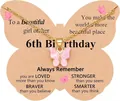 Detailed view of golden chain necklace with pink butterfly pendant on 6th birthday gift card - Pink Butterfly Birthday Card Necklace (x805)