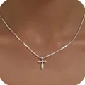 Collier avec pendentif croix en argent et chaîne vénitienne pour femme style élégant - Style Pendentif Croix (x565) / 14k / Argent
