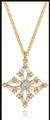 Détail macro du collier étoile dorée avec pierre centrale ronde et cristaux en forme de rayons - Étoile en Croix (金色x920) / 14k