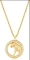 Detailed view of a gold plated leopard pendant with crystal halo on a twisted rope chain - Leopard in Circle (Gold x922) / 14k