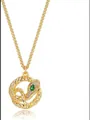 Golden snake pendant necklace with a green gemstone eye and twisted chain design - Coiled Snake Circle (x915 Gold) / 14k