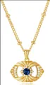 Collier rétro en laiton doré avec pierre bleue centrale et détails en cristal fin - Ovale Gemme Bleue Éclat (金色x921) / 14k