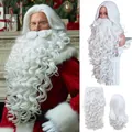 Set cosplay Babbo Natale 2 pezzi con lunga barba bianca riccia e parrucca per capelli - [parrucca Da 16 Pollici] + [barba Da 28 Pollici]