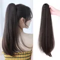 20-inch dark brown ponytail extension with claw clip for natural straight hair look - 53cm (20 Inch) / Dark Brown