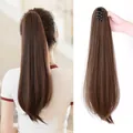 Deep brown 20-inch straight ponytail extension with a secure claw clip for volume - 53cm (20 Inch) / Warm Brown