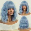Short wavy light blue wig for women with straight bangs in a high-quality fiber finish - 37cm / Blue