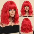 Perruque courte ondulée orange rouge pour femmes avec frange en fibres synthétiques - 37cm / Rouge