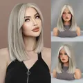 Περούκα Lace Front Bob με ίσια ξανθά σταχτί μαλλιά για φυσικό περίγραμμα προσώπου - Ανοιχτόξανθες Ανταύγειες Λιναριού