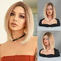 Short straight ombre blonde bob wig with realistic lace front and dark roots for women - Ombre Blonde