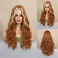 Lange gewellte ingwer-orange Perücke mit blonden Highlights für Damen - 60CM / Hellorange (Cremige Highlights)