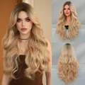 Long wavy blonde synthetic wig with center part and natural gradient color for women - 66CM / Light Blonde Ombre (MW9169-1)
