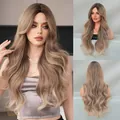 Long wavy ash blonde ombre wig with middle part for women, natural synthetic hair look - 66CM / Ash Blonde Ombre (MW9169-2)