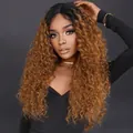 Long kinky curly HD lace front wig with black to honey blonde ombre for African women - Sunset Gold