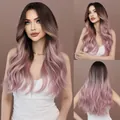 Parrucca lunga rosa sfumata mossa per donna con radici scure e riccioli naturali - 60CM / Sfumato Viola Pesca