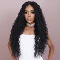 Long black deep wave lace front wig with natural curly texture and middle part style - Deep Wave (28 Inch) / Natural Black