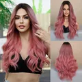 Parrucca lunga ondulata ombre con radici scure e sfumatura rosa per donna - 67cm / Rosa Sfumato (MW9059-1)