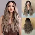 Long ombre ash blonde wavy wig for women with dark roots and realistic synthetic texture - 58cm / Ombre Ash Blonde (MW9057-1)