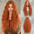 Long wavy synthetic wig for women in bright orange ginger color with middle part - 68CM / Bright Orange (MW9072-2)